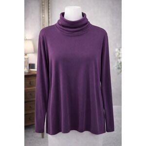 L.L.Bean Luxe 100% Supima Cotton Turtleneck Women XL Magenta Purple Loose Neck
